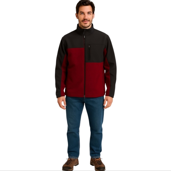 Swiss Tech Black & Red Soft Shell Fleece Lined Mens Stretch Zip Jacket Size Lge - Picture 1 of 10